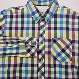 Vintage Red Men's M Multicolor Plaid Button Down Shirt Cotton Long Sleeve Preppy